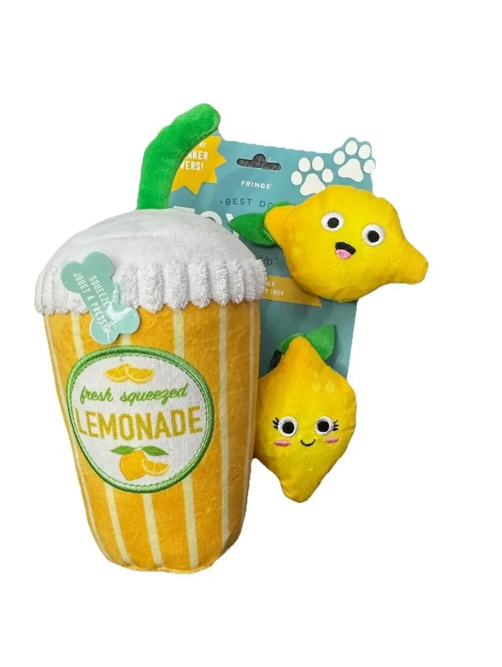 (RGB3) Fringe Studio 3 Pc Dog Toy Set Fresh Squeezed Lemonade Plush Squeaker